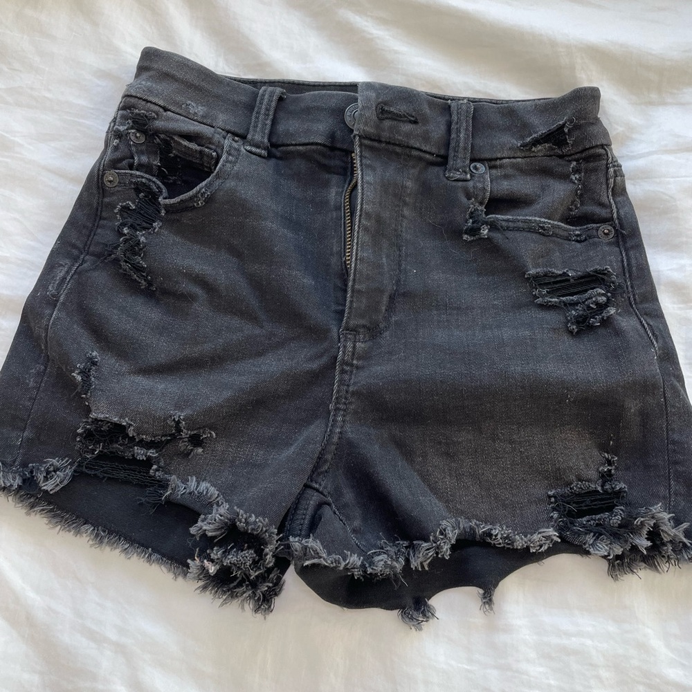 Black Ripped Jean Shorts